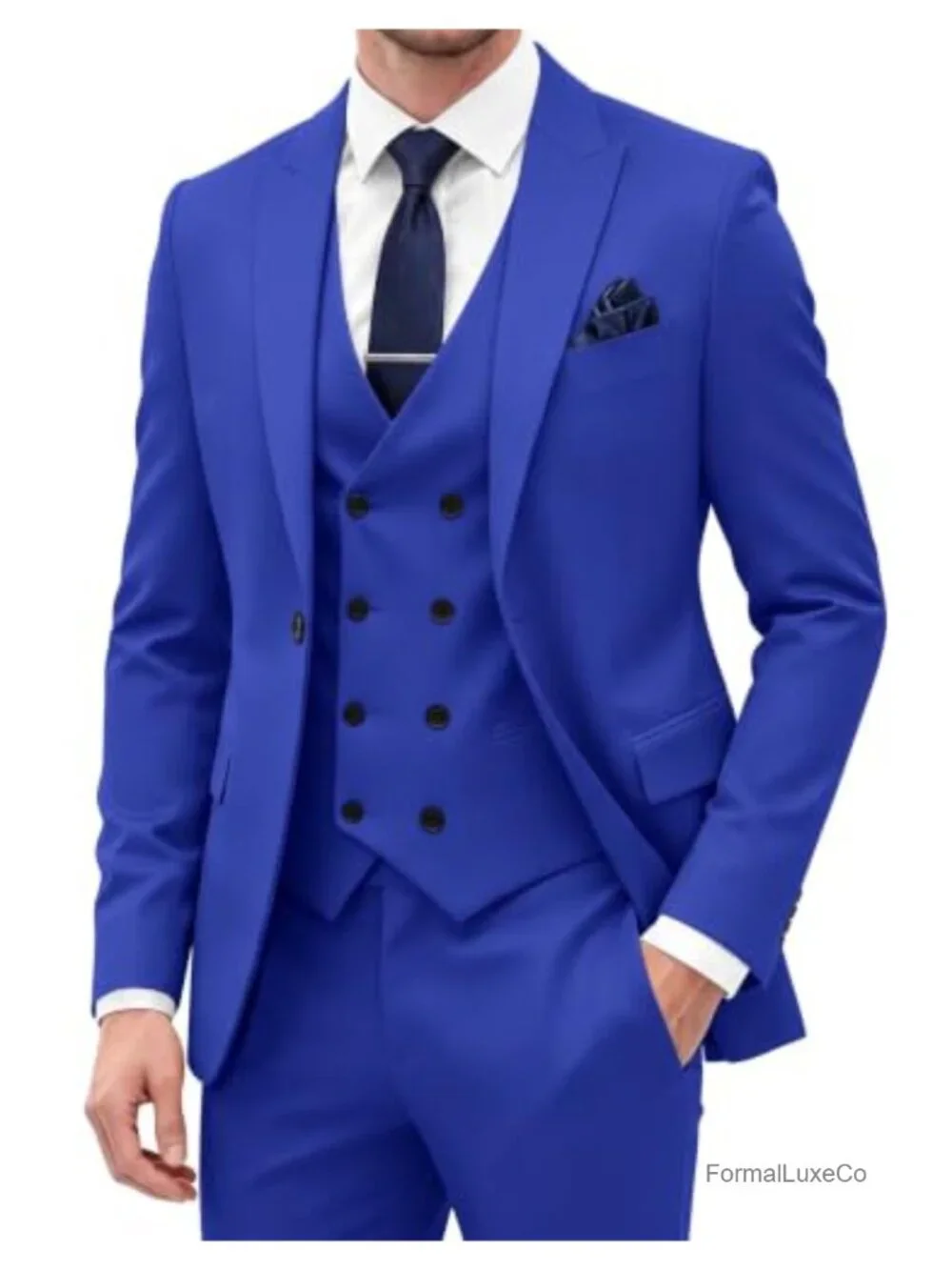 3 Piece Double Breasted Men's Slim Fit Suit Set for Wedding Prom